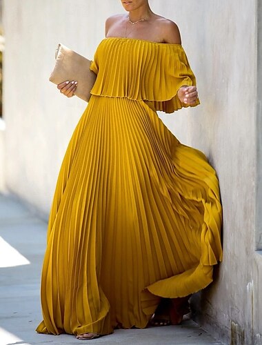  A-Linie Kleider für Hochzeitsgäste Elegant Kleid Partykleidung Boden-Länge Halbe Ärmel Schulterfrei Chiffon mit Plissee Rüschen 2025