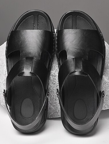  Schwarze Ledersandalen für Herren mit verstellbarem Riemen, stylisches Cross-Design für Freizeit, Outdoor und Sommer