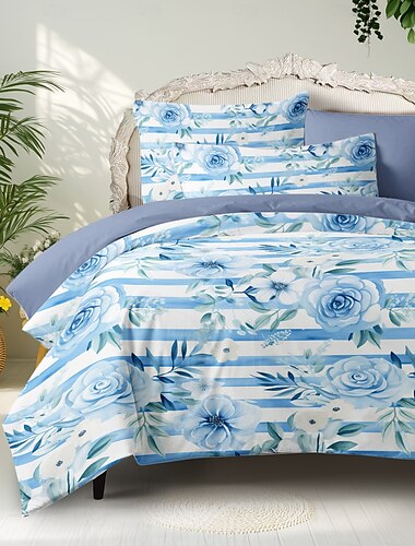  Juego de funda nórdica de algodón 100%, juego de edredón con estampado floral, juego de cama de lujo de 2/3 Uds., decoración del hogar, regalo de cama, tamaño completo king y queen
