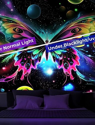  Schwarzlicht Wandteppich Leuchten im Dunkeln Glow Party UV reaktive trippy neblige Tier Schmetterling hängendes Wandteppich Wandkunst Wandmalerei für Wohnzimmer Schlafzimmer