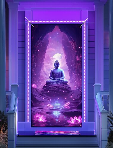  Schwarzlicht Türdekorationen Türabdeckungen Leuchten im Dunkeln Buddha Mandala Bohemian Türteppich Türvorhang Dekoration Hintergrund Innen/Außen Türbanner für die Eingangstür Bauernhaus