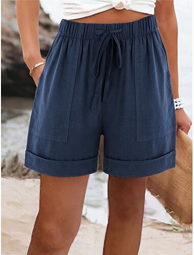  Damen Shorts aus Baumwollleinen Chinos Shorts Basic Kurz Hohe Taille Einfach Tasche Elastischer Bund Bequem Weich Mikroelastisch Outdoor Straße Schwarz Rosa Armeegrün Blau Sommer Frühling Normale