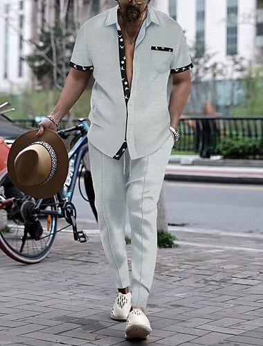  Herren Waffel-Shirt 2 Stück Hemden-Set Sommer-Set Passende Sets Lässiges Hemd Glatt Urlaub Täglich Schwarz Weiß Rote Grün Kurzarm Kragen Sommer Bekleidung