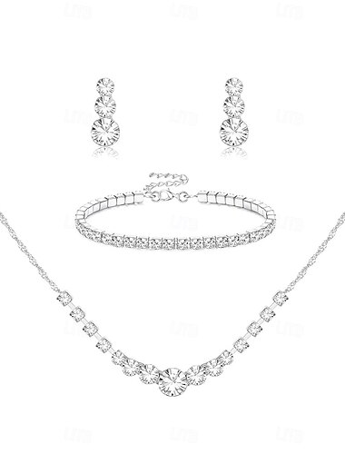  Brautschmuck-Sets 1 Aleación 1 Armreif Ohrringe Halsketten Damen Stilvoll Luxus Koreanisch Niedlich Schick Freude Geometrische Form Schmuck-Set Für Party-Abendgarderobe