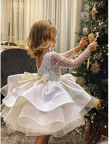  Robe de Soirée Courte / Mini Robe de Demoiselle d'Honneur Fille Fête de Mariage Filles Jolie robe de bal Tulle avec Broderie Mini mariée Plage Ajustement 3-16 ans
