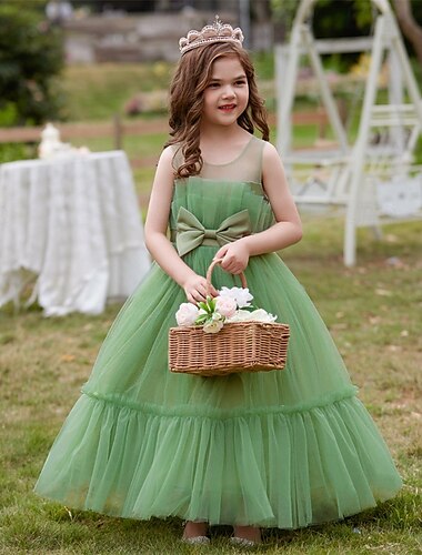  Sukienka dla dziewczynki z kwiatami dzieci Dla dziewczynek Sukienka księżniczki Spektakl Ślub Impreza Elegancja Piękny Siateczka Jednokolorowe Bez rękawów Półgolf Czerwone wino Biały 4 lata +