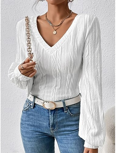  Damen Tee Elegant Modisch Langarm Rundhalsausschnitt Normale Oberteile Täglich Weiß Sommer Frühling Herbst