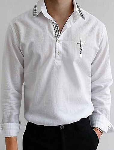  Voor heren Overhemd Popover-shirt Zomer overhemd Normaal shirt Strand hemd Wit Blozend Roze Lange mouw Ruitjes Kruis Revers Vakantie Hawaii Lapwerk Kleding Modieus Casual Comfortabel