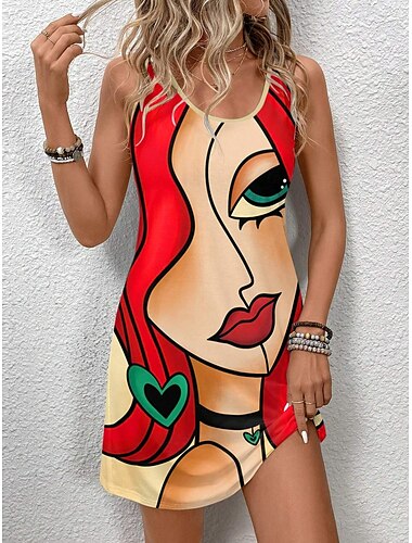  Kvinnors mini klänning avslappnad klänning petite klänning sundress sommarklänning avslappnad semester daglig helg vanlig passform abstrakt ärmlös rundhalsad orange sommar