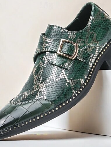  Schwarz-weiße Loafer mit Schlangenprint für Herren aus Lackleder mit Schnallendetail – stylische Schlupfschuhe für formelle und legere Anlässe