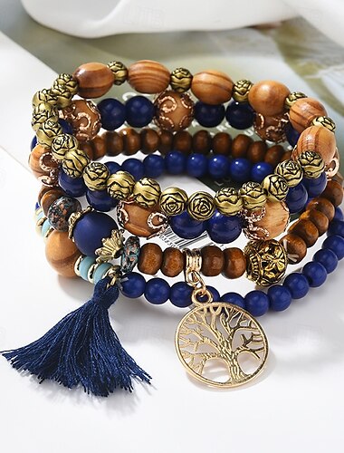  perles porte-bonheur béni mignon déclaration tendance bracelet en bois bijoux marron foncé / bleu lac / bleu marine pour fête de mariage festival