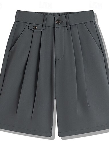  Herr Shorts Klänning Shorts Plisserad Elastisk midja Rakt ben Slät Komfort Nej-järn Knelängd Kontor Företag Dagligen Mode Streetwear Svart Brun
