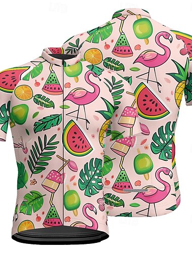  Herren Radtrikot fahrradbekleidung Fahrradtrikot Kurzarm Fahhrad T-Shirt Trikot mit 3 Gesäßtaschen MTB Mountain Atmungsaktiv Schnelltrocknend Anatomisches Design Schweißtransportierend Rosa Frucht