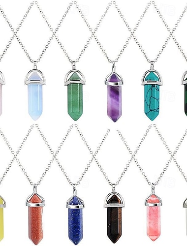  12 stuks/set Natuurlijke Steen Amethist Ketting Hexagonale Zuilen Kogel Hanger Maansteen Wikkelhanger Set Kerstcadeau
