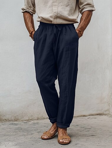  Bărbați Pantaloni de in Pantaloni Pantaloni de vară Buzunar Cordon Talie elastică Simplu Confort Respirabil Lungime totală În aer liber Muncă Zilnic Modă Stil Clasic Negru Bleumarin Micro-elastic