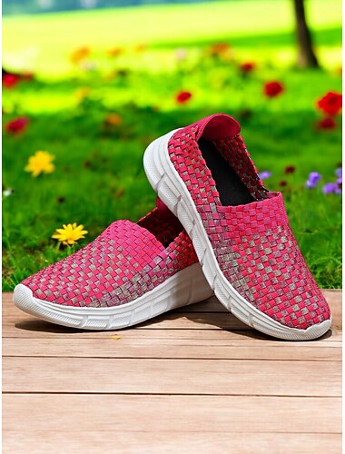  slip-on sneakers για γυναίκες – αναπνεύσιμο υφαντό σχέδιο με άνετες σόλες, ιδανικά για ανοιξιάτικες και καλοκαιρινές casual εξόδους