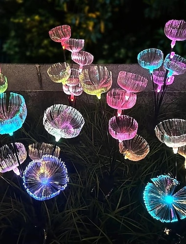  2 stk utendørs solfiber maneter jordplugg i lys gårdsplass hage plen sti bryllup festival atmosfære dekorativt lys