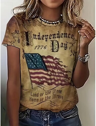  Femme T shirt Tops d'été Graphic Drapeau américain Classique Décontractées Manche Courte Col Ras du Cou Hauts courts du quotidien Fin de semaine Imprimer Arc-en-ciel Eté Printemps Automne