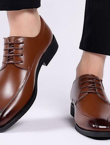  Braune Herrenschuhe aus Kunstleder mit Schnürung, elegantes, formelles Schuhwerk fürs Büro, Hochzeiten und besondere Anlässe