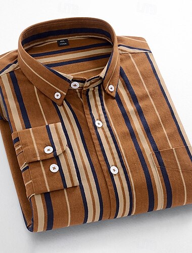  Voor heren Oxford overhemd Bruin Groen Donker Grijs Taupe Lange mouw Kleurenblok Gestreept Buttondown boord School Bruiloft Knop Kleding Neutrale Modieus Dagelijks