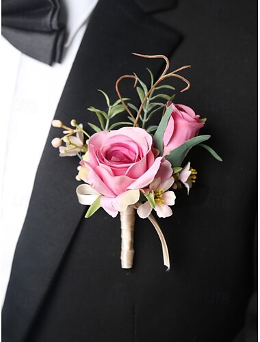  svatební boutonniere a zápěstí – elegantní doplňky z umělých růží pro ženicha, mládence, družičky a speciální akce