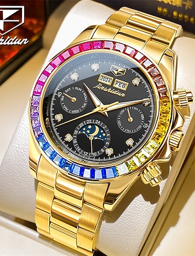  nové pánské svítící obchodní hodinky věčný kalendář měsíční displej barevný diamant multifunkční automatické mechanické hodinky vodotěsné sportovní volnočasové pánské hodinky