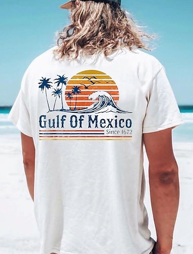  男性用 メキシコ湾 Tシャツ 半袖 Tシャツ 3Dプリント クルーネック シャツ トロピカル風 ハワイアン バケーション ストリート 日常 ホワイト 夏 春 衣類 S M L XL XXL XXXL