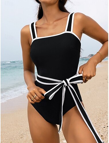  Damen Badeanzug Ein Stück Monokini Bademode Rückenfrei Bauchkontrolle Hohe Taillenlinie Schlank Urlaub Strandbekleidung Feste Farbe Rundhalsausschnitt Ärmellos Badeanzüge