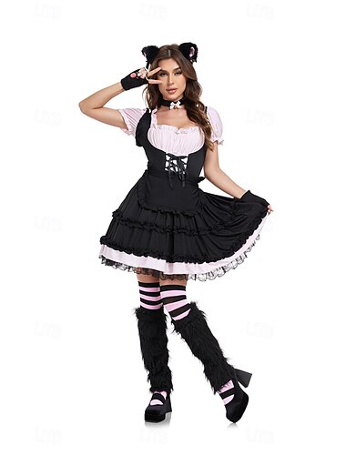  Katze Kleid Stirnband Erwachsene Damen Cosplay Party Karneval Einfaches Karnevalskostüm