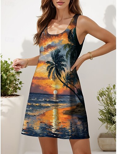  Φόρεμα Mini Γυναικών Petite Φόρεμα Sundress A Γραμμή Φόρεμα Φούστα Φόρεμα Διακοπών Τροπικό Casual Διακοπές Καθημερινές Διακοπές Χαλαρή Κάτω Γραμμή Τροπικό Αμάνικο Crew Neck Πορτοκαλί Καλοκαίρι Άνοιξη