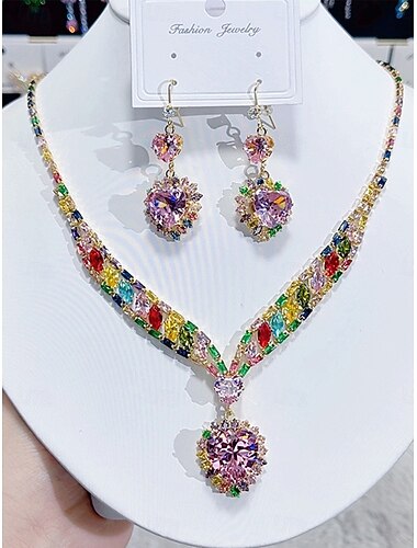  Set di gioielli 2 pezzi zirconia cubica verde imitazione diamante 1 collana orecchini eleganti da donna moda vintage stile vintage set di gioielli classico per festa di matrimonio