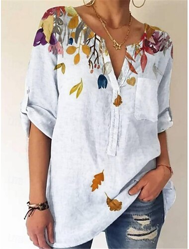  Damen Hemd Bluse Feste Farbe Stilvoll Brautkleider schlicht Langarm Hemdkragen Normale Oberteile Täglich Knopf Bedruckt Weiß Blau Grau Sommer Frühling