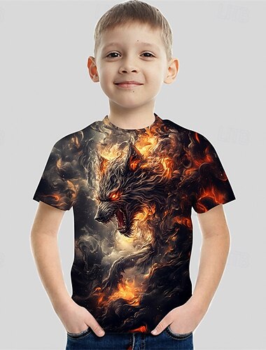 Para Meninos 3D Gráfico Animal Dragão Camisa Camiseta Manga Curta Verão Primavera Moda Básico Infantil 4-12 anos Gola Redonda Ao ar livre Casual Diário Normal