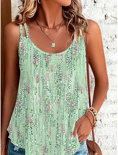  Damen Camisole Tank Top Ombre Grafik Basic Ärmelos U-Hals Reguläre Tops Täglicher Ausgang Wochenend Druck Hellgrün Sommer Frühling