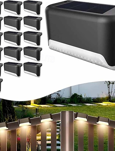  16 stuks buitenzonnewandlampen, traptreden, hekken, binnenplaatsen, tuinen, padverlichting, warm licht, wit licht, kleurrijk licht