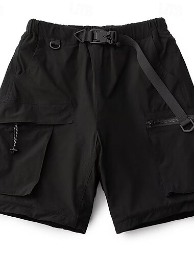  Men's Tactical Shorts Cargo Shorts Shorts Bermuda shorts Elastic Waist Zipper Pocket Straight Leg Plain Quick Dry Moisture Wicking Knee Length Outdoor Casual Camping & Hiking Fashion Streetwear Black