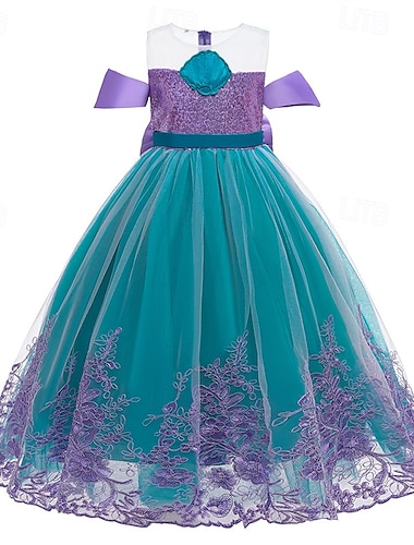  kinderkleidung Mädchen Kleid Farbblock Ärmellos Leistung Outdoor Gitter bezaubernd Kostüm Polyester Maxi Casual kleid A Linie Kleid Tüll-Kleid Sommer Frühling 4 Jahre + Blau Purpur