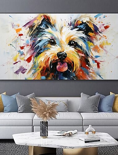  handgemachtes Ölgemälde auf Leinwand, Wandkunst, Dekoration, modern, abstrakt, niedlicher Tierwelpe für Wohnzimmer, Heimdekoration, gerollt, rahmenlos, ungedehntes Gemälde