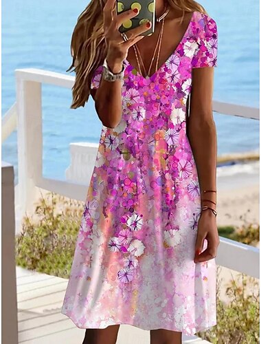  Damen Minikleid Casual kleid Elegant Stilvoll Brautkleider schlicht Täglich Regular Fit Geometrisch Kurzarm Rundhalsausschnitt Rosa Rote Staubiges Blau Grün Sommer