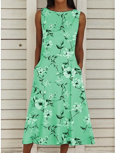  Per donna Abito Midi Vestito Casual Vestito Canotta Abito Estivo Elegante Vacanza Casual Vacanza Ferie Vestibilità comoda Floreale Senza Maniche Girocollo Rosa Blu Viola Verde Estate