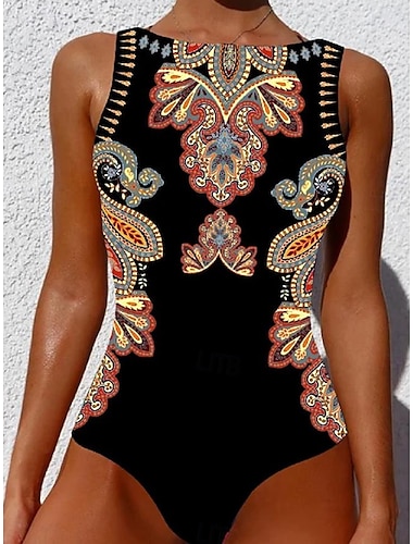  Dames Badmode Eendelig Monokini Badpak Rugloos Buikcontrole Hoge Taille Slank Vakantie Strandkleding Geometrische Ronde Hals Mouwloze Badpakken