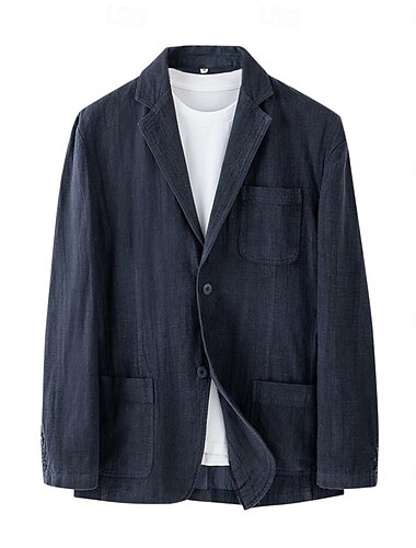  Voor heren Blazerjack School Formeel Bruiloft Elegant Warm Lente Herfst Linnen Effen Kleur verdikken Enkele knoopsluiting twee knopen Blazer Zwart Marineblauw