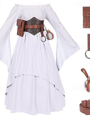  Vintage inspiriert Partykostüm Maskerade Ren Faire Glockenärmel Einfarbig Damen Keltisch Seeräuber Fantasie Halloween Maskerade Cocktailparty Alltagstauglich Erwachsene Hemd Rock Gürtel Ganzjahres