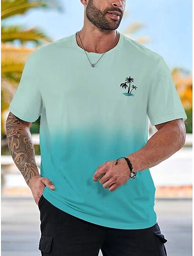  Herren T-Shirt Kurzarmshirt Kurzarm Rundhalsausschnitt Frühling & Herbst Kokospalme Mode Designer Ombre-Design Urlaub Straße Ausgehen Apfel Grün Top T-Shirt für Herren