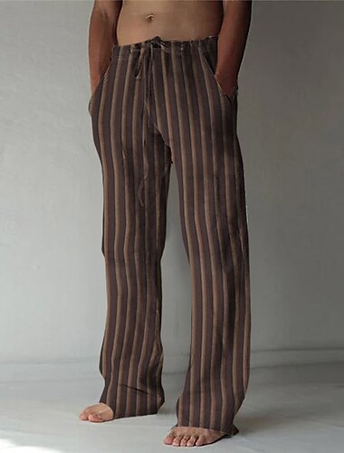  Voor heren Linnen broek Broek Zomerbroek Trekkoord Elastische taille Recht been Streep Comfort Ademend Volledige lengte Casual Dagelijks Feestdagen Modieus Klassieke Stijl Bruin