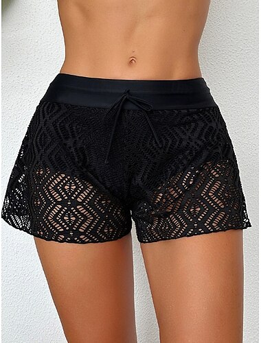  Dam Badkläder Stretchiga boxershorts Baddräkt Nät Hög midja Semester Standkläder Ensfärgat Ärmlös Baddräkter