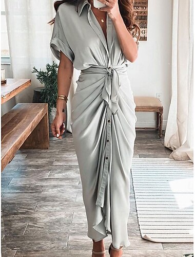  Woman's Maxi Dress Wrap Dress Bodycon Dress Puff Sleeve Dress Solid Color Party Birthday Party Birthday Regular Fit Graphic Short Sleeve V Neck Black Champagne Sky Blue Orange Summer