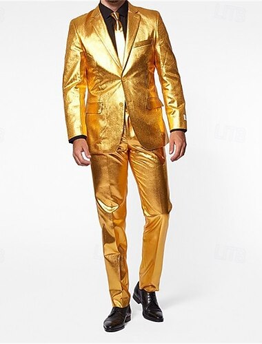  Herren Blazer Set Leistung Bühne Hochzeitsfeier Vintage Mode Frühling Herbst Polyester Einfarbig Tasche Glitzer Bequem Einreihig Blazer Silber Gold