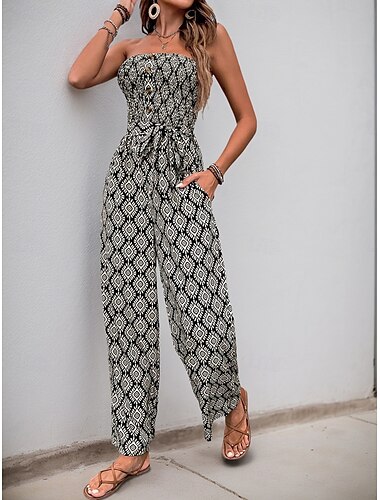  Damen Normal Jumpsuit Aktiv Feste Farbe Ärmellos Trägerlos Tasche Hohe Taillenlinie Urlaub Täglich Regular Fit Schwarz Sommer