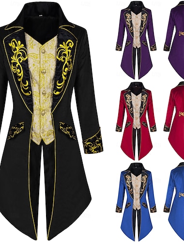  Vintage Punk & Gothic 18de eeuw Jas Cosplay kostuum Smoking Ren Faire Vampieren Heer Geborduurd Voor heren Koninklijk Stoompunk Halloween Carnaval Maskerade Prestatie Renaissance beurs LARP